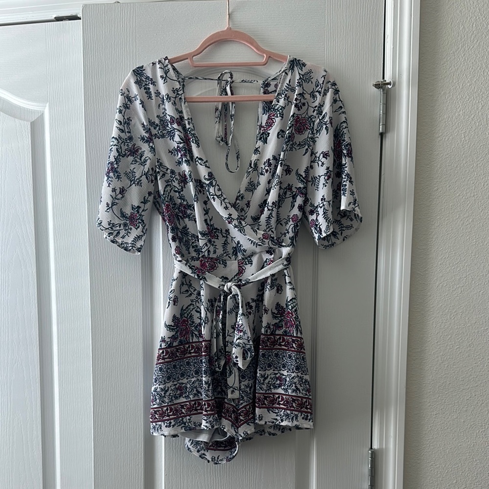 Miami Floral Print Romper - White and Pink